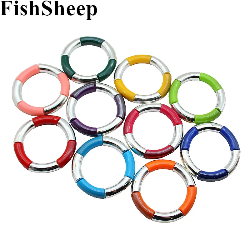 

FishSheep Silver Color Acrylic Curved Beads Bracelets Bangles For Women Snake Chain Resin Stretch Cuff Beaded Bangles Femme Gift