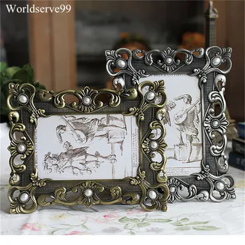 

Vintage Pearl Wedding Photo Frames Metal Picture Frame Bridal Favor Gifts Home Decor Europe Photo Frame WZJ026