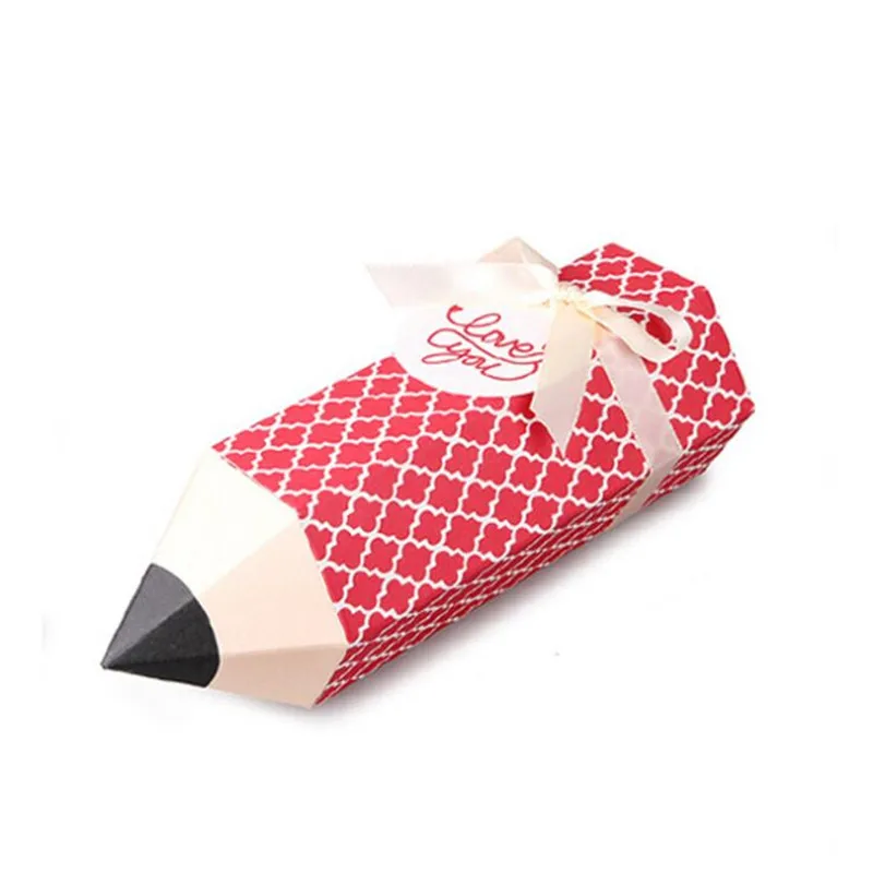 10 шт. креативная мультяшная милая красная коробка-карандаш для конфет для ребенка, подарок на день рождения, цветная форма карандаша, Рождественская упаковка для закусок
