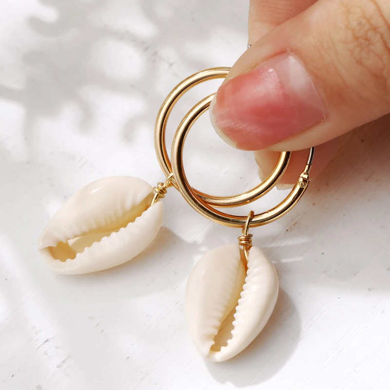 ZOSHI 2020 New Sea Shell Earrings For Women Gold Color Round Geometric Drop Shell Earrings Summer Beach Ladies Fashion Jewelry