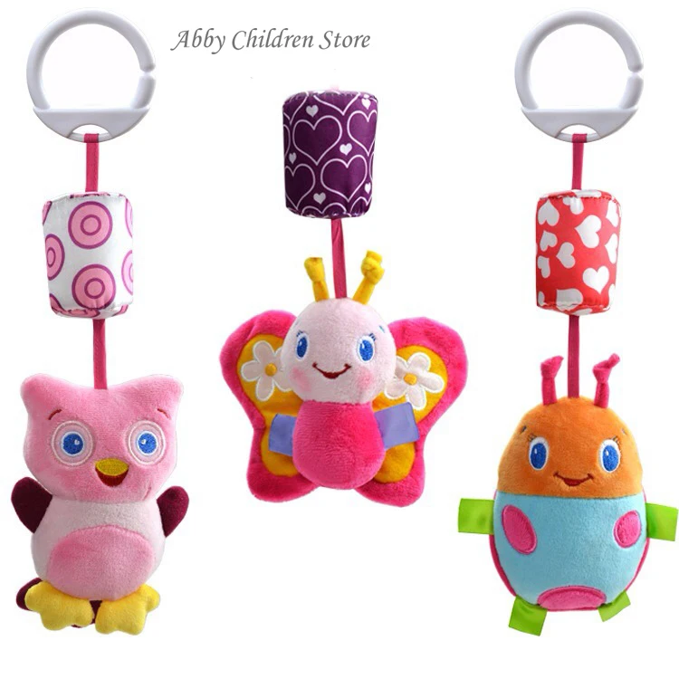 Abbyfrank Baby Crib Stroller Toy 0 12 months Plush Owl Butterfly Ladybug Musical Infant Newborn Hanging