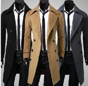 Черный, серый, хаки, модное осеннее длинное пальто, мужской Тренч, подростковые тонкие мужские куртки и пальто, зимнее шерстяное пальто, мужской Тренч