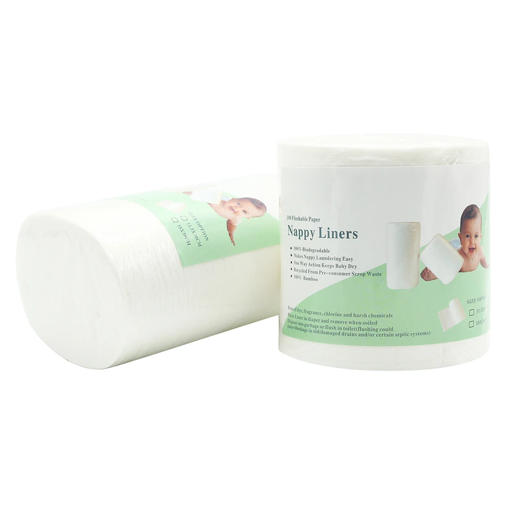 

100pcs/roll Disposable Bamboo Flushable Baby Diaper Nappy Liner Biodegradable Bamboo Liner