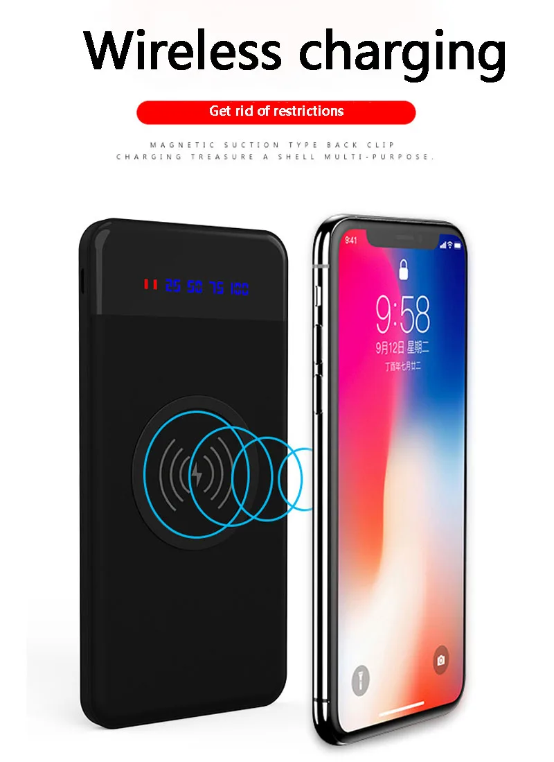  QI Wireless Charger Power Bank 1000mah + Digital Display 5V 2A 5W type C quick charger wireless Pow