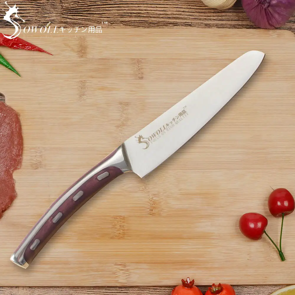 SOWOLL Seamless Welding 4CR14 Stainless Steel Kitchen Knife 5 inch Non-stick Utility Knife Energy-saving Cutter Kitchen Tool