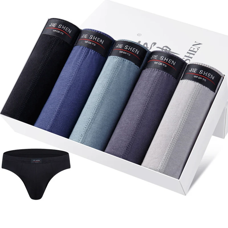 5 Pieces Boxed 100% Cotton Underwear Ultra-large Size Men's Briefs Male 5 Colors Underpants Underwear