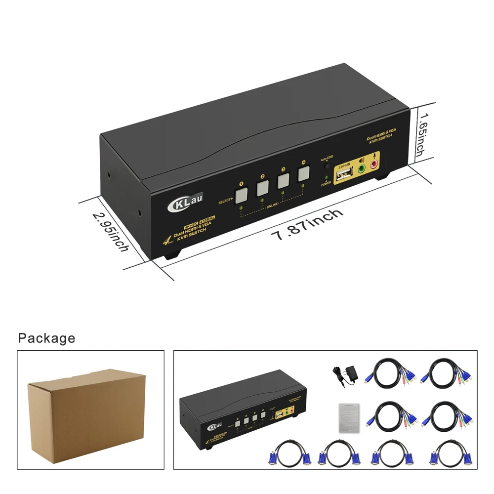 4-портовый двойной монитор KVM переключатель, Расширенный дисплей, CKL KVM переключатель HDMI VGA двойной монитор, с аудио, sup порт 4 k@ 30 Гц