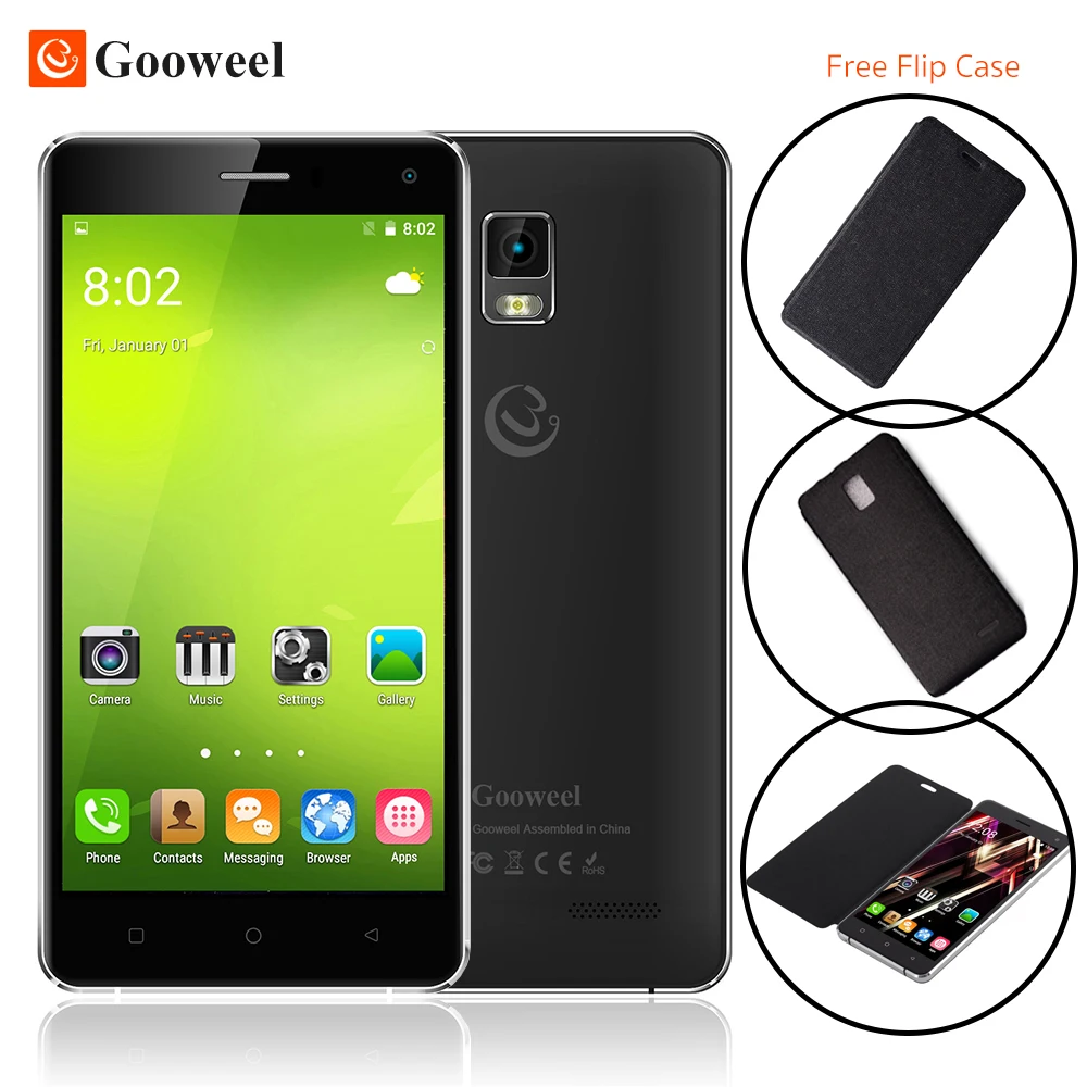  Gooweel M13 Plus 4G smart phone 5.0" HD screen Quad core android 5.1 mobile cell phone GPS 8MP camera 1GB + 8GB Free Flip Case 