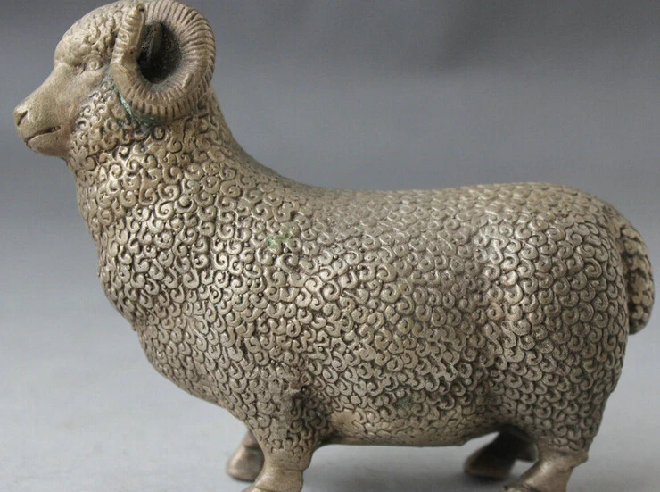 

863++4" Chinese Fengshui Silver Zodiac Year Sheep jumbuck Animal Sculpture Statue