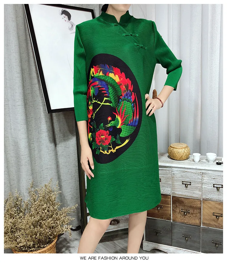 Китайский стиль Складки весна и осень Новый плюс размер ретро платье женские MIYAKE платья Бесплатная доставка lan