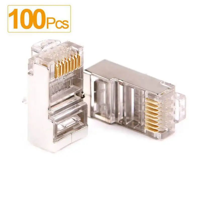 

100PCS RJ45 Modular Connectors RJ45 Crimp Ends 8P8C UTP Network Plug for CAT5 CAT5E CAT6 Stranded Cable Solid Crystal Head