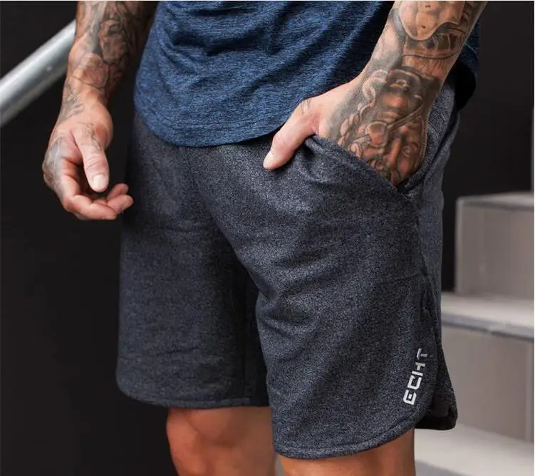 Cotton Dark Gray Новинка, мужские шорты для фитнеса бодибилдинга, мужские летние спортивные костюмы для тренировок, дышащая сетка, быстросохнущая Спортивная одежда для бега, пляжные шорты - Цвет: Cotton Dark Gray