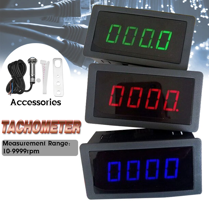 

4 Digital LED Tachometer RPM Speed Meter Gauge Red Green Blue + Hall Proximity Switch Sensor For Motorcycle Motor Marine Bike