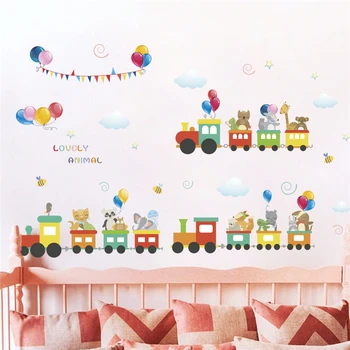 

Funny Animals Train Wall Decals Kids Rooms Nursery Home Decor Accessories Cartoon Wall Stickers Pvc Mural Art Diy Wallpaper