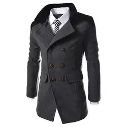 Модное зимнее пальто отложной воротник двубортный Для мужчин куртка Бизнес пальто Для мужчин длинные шерстяные пальто осенняя верхняя