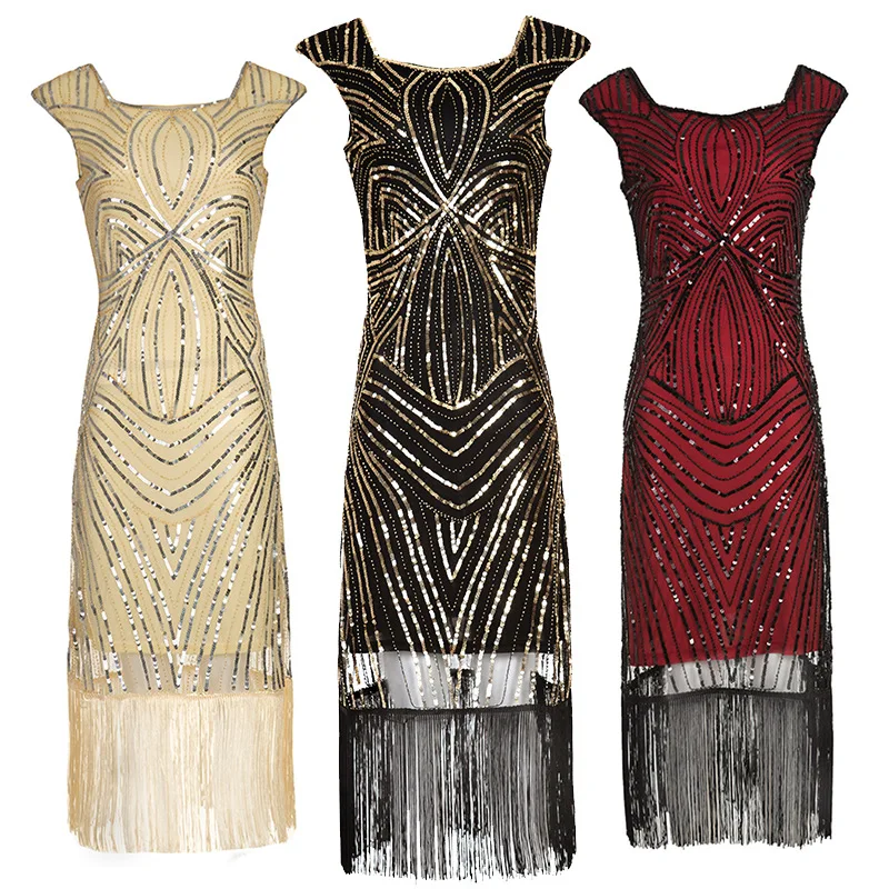 

Women Luxurious 1920s Flapper Dress Gatsby Vintage Plus Size S-XXL Roaring 20s Costume Dresses Fringed for Party Prom