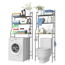 Dual Tier and Triple Tier Stainless Steel Bathroom Toilet Shelf Washing Machine Floor Type Storage Rack Bathroom Organizer