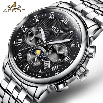 

New AESOP Luxury Men Watch Automatic Mechanical Wristwatch Stainless Steel Male Clock Relogio Masculino Chronograph Male Saati