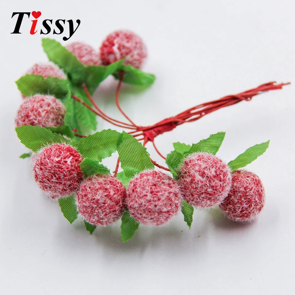 10pcs/lot Mini Artificial Berry Foam Stamen Scrapbooking Flower for Home Wedding Decoration Candy Box crafts Supplies