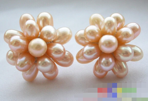 

HOT SELL - > 12764 PINK RICE FRESHWATER PEARL FLOWER STUD EARRING -Top quality free shipping