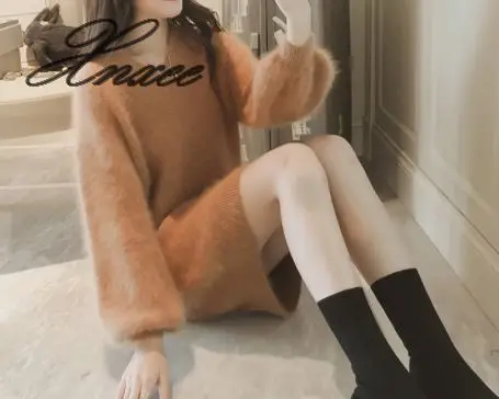 

Xnxee Autumn Winter Fashion Loose Sweater Dress Women 3XL Large Size Casual Long Sleeve Solid Color Sweater Dress
