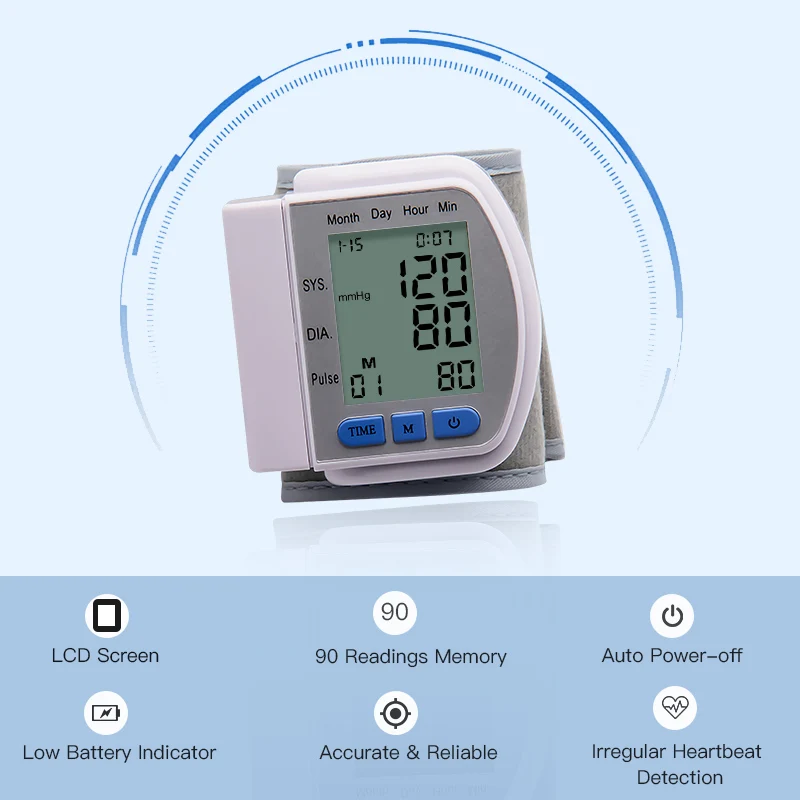 Медицинский монитор артериального давления на запястье, автоматическое измерение тонометра, цифровой Bp монитор сердечного ритма, сфигмоманометр