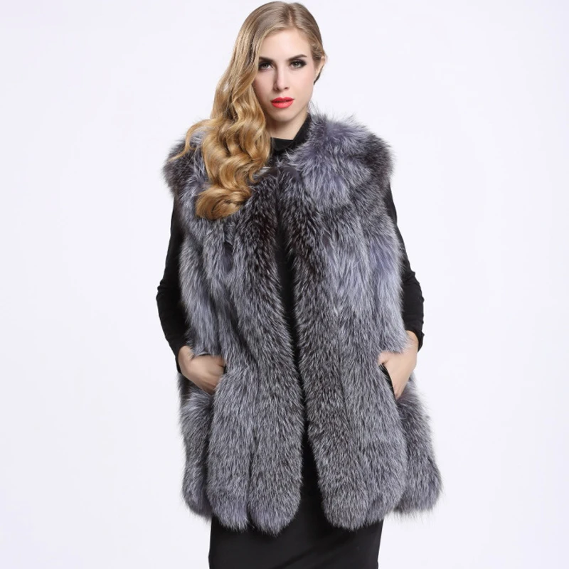 

Savabien Faux Fur Coat Women 2019 Autumn Winter Warm Fox Fake Fur Vest Sleeveless Jacket Solid Elegant Long Overcoat Furry Coats