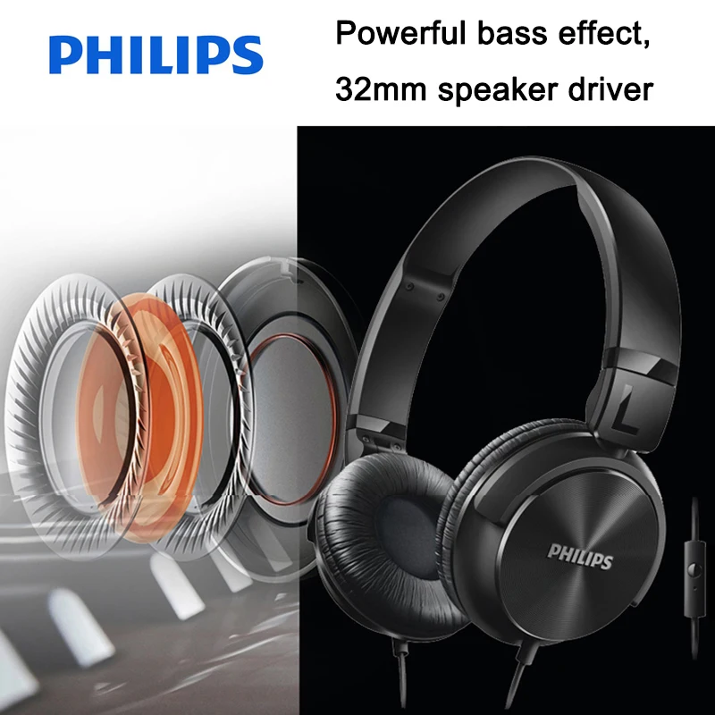 Philips Профессиональный SHL3065 наушники с шумоподавлением стерео Бас провод управление микрофон оголовье дизайн для Galaxy S9