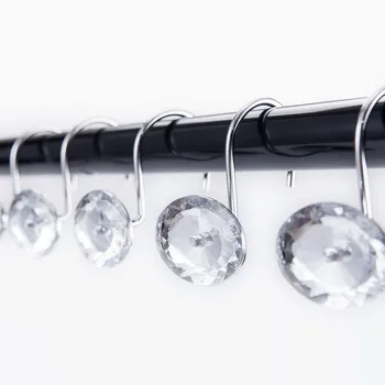 

ANHO 12PCS/set Shower Curtain Ring Hooks Bathroom Hooks for Hanging Diamond Shape Crystal Europe Elegant Iron Organizer Home