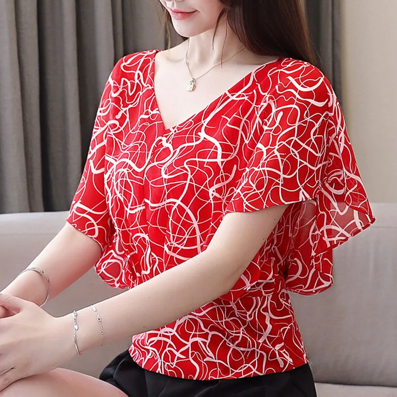  Korean fashion clothing 2019 ladies tops white shirt blouse Short Ruffles Polka Dot V-Neck shirts c