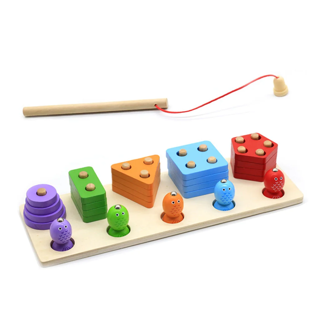 Educational Toys For Children Montessori Fishing Toys Magnet Fishing Puzzles For Kids Geometric Wooden Toy Child Learning Gifts