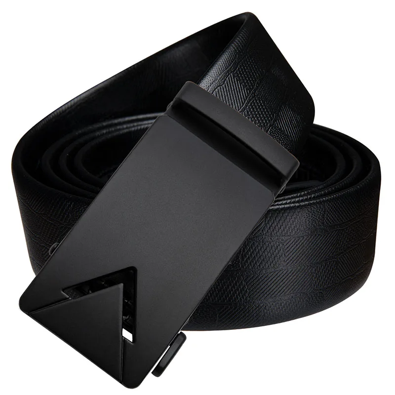 Luxury Cowhide Leather Belts for Men Automatic Buckle Black Genuine