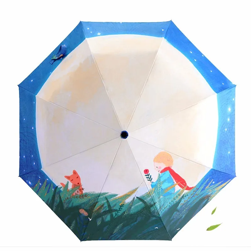 

New double layer illustration prince parasol warm literary silver plastic sunscreen tri-fold umbrella outdoor Anti-UV umbrella
