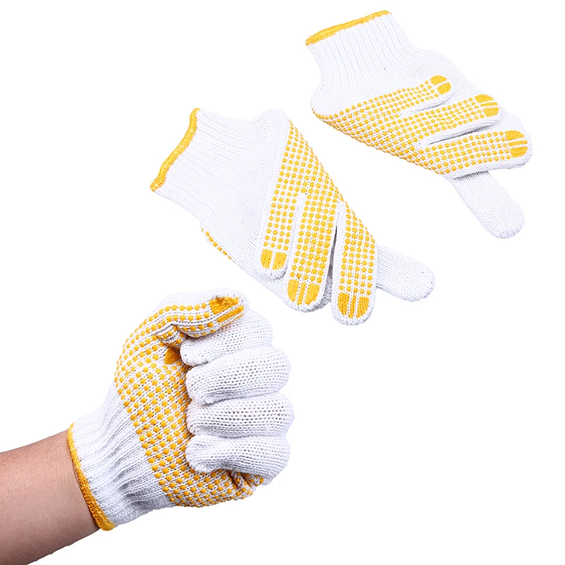 2PCS Cotton Yarn Dotted Protective Antislip Safety Gloves With Anti
