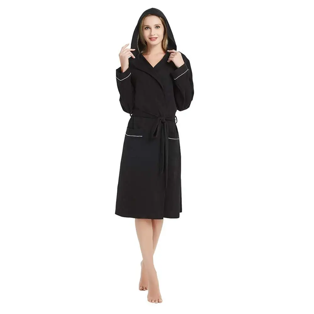 

2019 Robe Women Autumn Cotton Pajamas Hooded Nightgown Sexy Lingerie Bathrobe With Belt Solid Color Sleepwear Lady Pijama Mujer