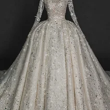 Потрясающее бальное платье принцессы с открытой спиной, свадебное платье, v-образный вырез, длинный рукав, часовня, шлейф, кружево, форма звезды, расшитое бисером, Vestidos De Novia