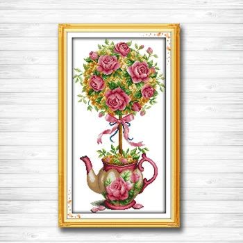 

The bouquet and teapot paintings dmc 14CT 11CT counted cross stitch kits embroidery set Needlework Set chinese cross stitch