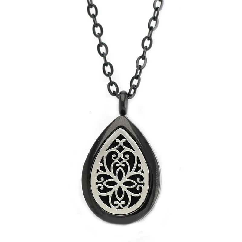 

Wholesale Pendant! 316 stainless steel drop shape perfume lockets 18*25mm magnetic aromatherapy pendant diffuser necklace