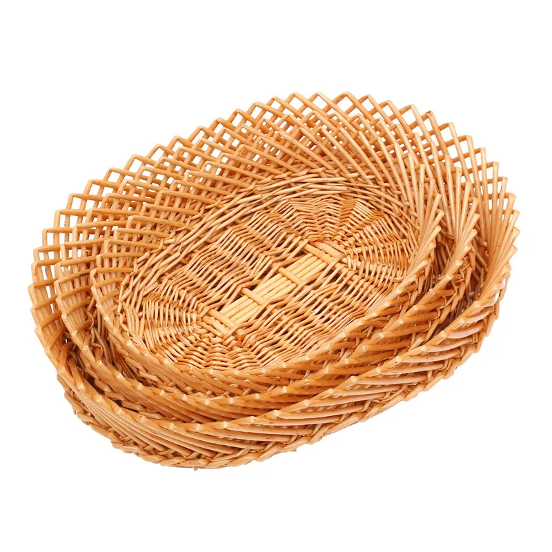 

Wicker Willow Weaving Rattan Oval Fruit Bread Vegetables Display basket Storage Basket Box Cosmetics Snacks Tea Book Organizer