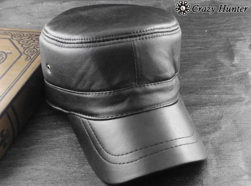 Cool Mens Genuine Leather Motorcycle Biker Trucker Punk Rock Cap Hat ...