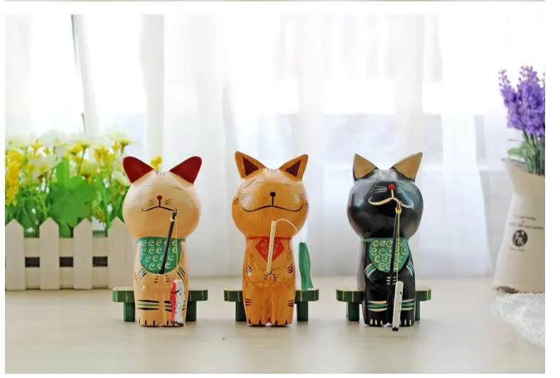 Современная простота, милые мини фигурки кошек, украшения в виде животных, деревянные украшения, модные детские подарки, Креативные украшения для дома и рабочего стола