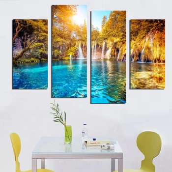 

DIY Diamond Painting Cross Stitch Kit Full Diamond Embroidery 5D Square Diamond Mosaic Home Decor nature waterfall 4pcs HD022