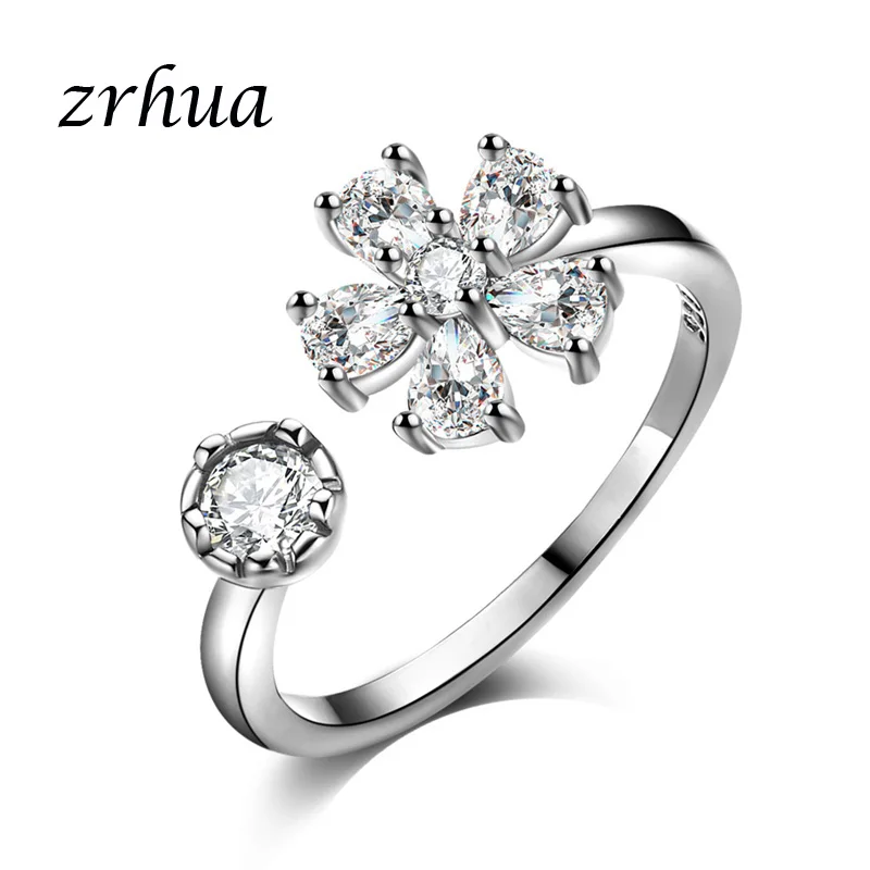 

ZRHUA Original 925 Sterling Silver Rings For Women Cubic Zirconia Flower Wedding Ring For Girls New Design Jewelry Accessory
