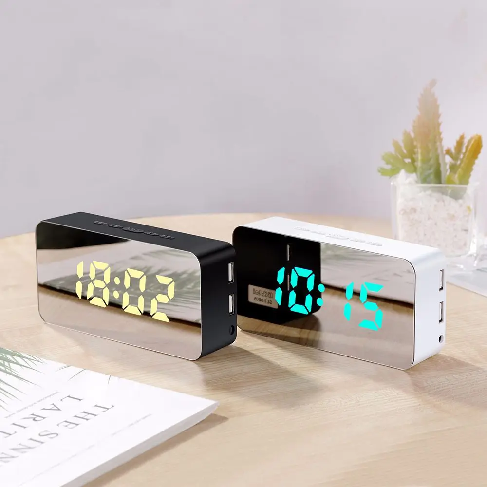 New Style Creative Mobile Phone Charging Mirror Alarm Clock Snooze Voice Make-up Mirror Led Can Color Clock Manufacturer Wholesa