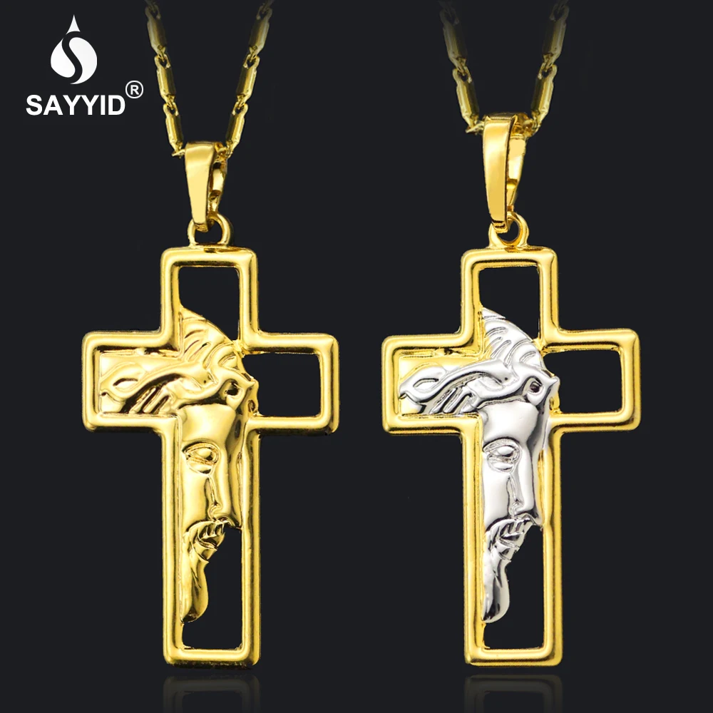 

SAYYID Religion Christian Fashion Jewelry New Gold-Color Jesus Pendant Necklace for Women 45cm\55cm Clavicle Necklace Gift #N59