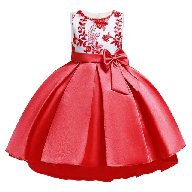 Рождественское платье для маленьких девочек; Детские платья с вышивкой и бантом для девочек; элегантное платье принцессы; платье для свадебной вечеринки; одежда для детей - Цвет: Red