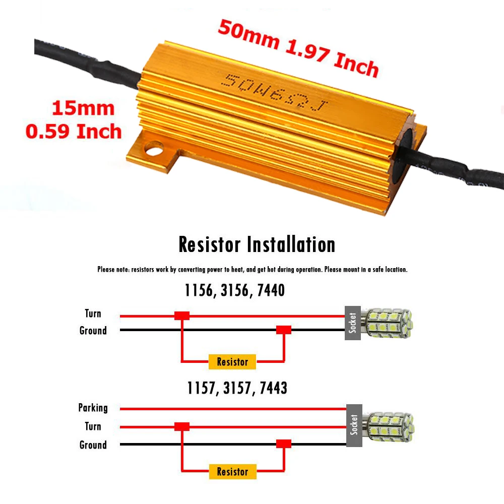 4x50 Вт 6ohm нагрузочный резистор исправление ошибок Поворотная сигнальная лампа тормоза Hyper Flash Blink Blinker ошибка для Авто автомобильная светодиодная лампочка