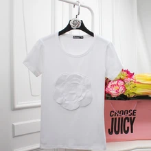 Женский круглый воротник стерео цветок из текстиля модная футболка