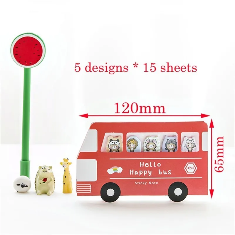 Creative Kawaii Bus Memo Pad Sticky Notes Cute Diary Decoration Planner Stickers Notepad Office School Stationary Supplies 01930