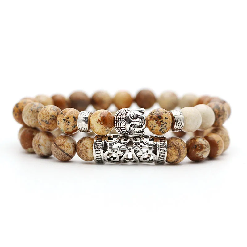 

Natural Stone Beading2pcs Set Black Lava Stone Prayer Beads Buddha Men Bead Bracelet Beaded Bracelets For Women And Mens charm